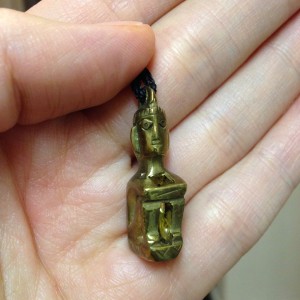 This is a bulol charm, given to me by a relative. The bulol represents the Rice God, and are thought to gain power through the presence of ancestral spirits. This bulol is meant to protect from evil spirits.